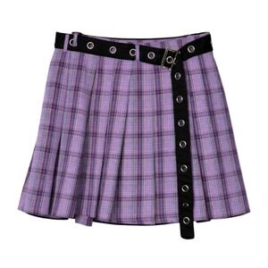Y2K Streetwear Grunge Plaid Pleated Skirt Women Small Purple Punk Academia Alt